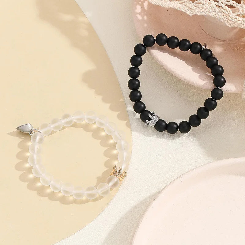 Luminescent Crown Charm Couple Bracelet Set