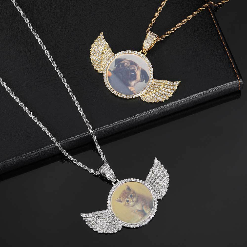 Custom Angel Wings Photo Medallion Necklace
