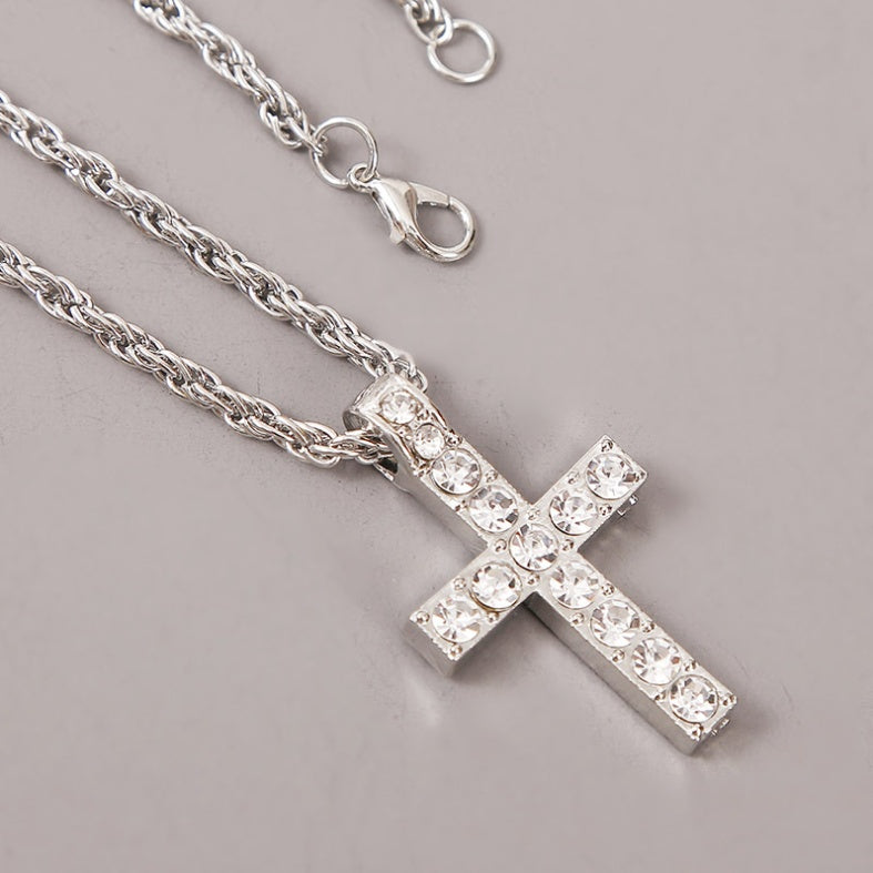 Zircon Geometric Cross Pendant Necklace