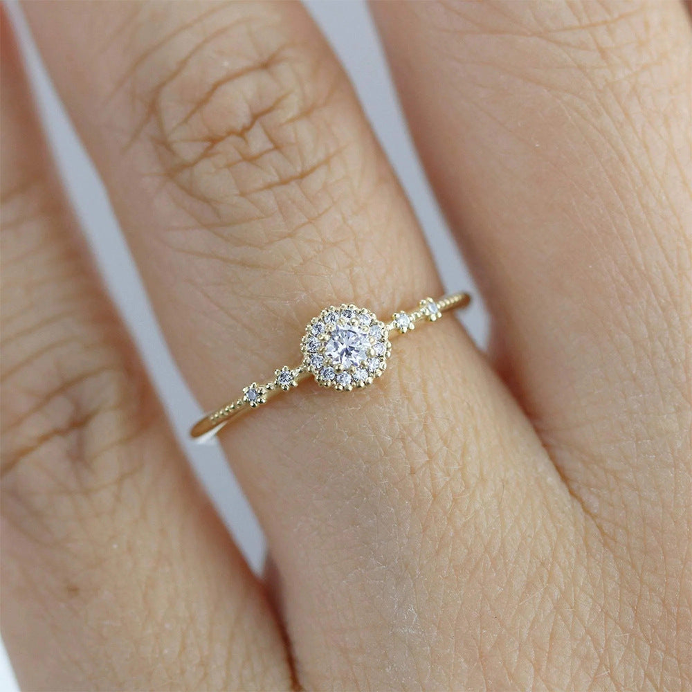 Exquisite Floral Rhinestone 925 Silver Proposal Ring