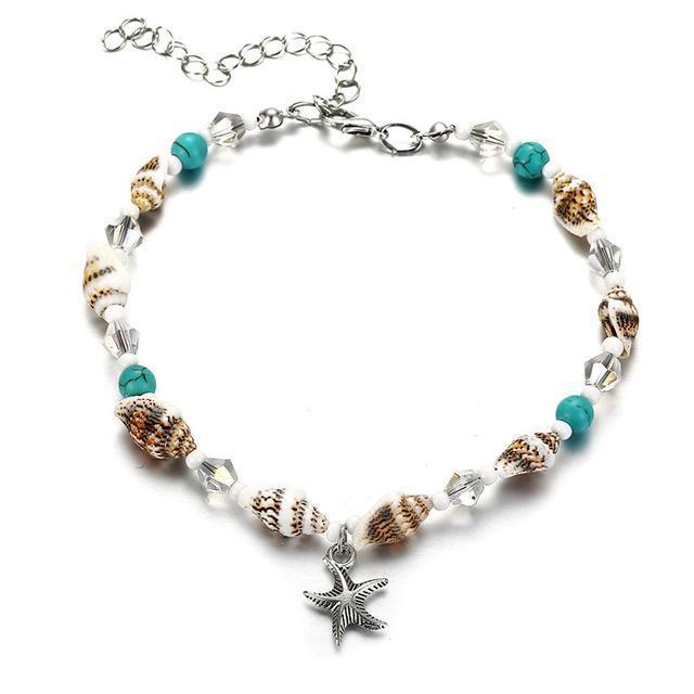 Simplicity Green Blue Color Starfish Anklet