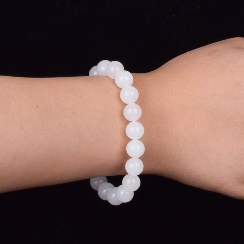 White Jade Fat Round Bead Bracelet