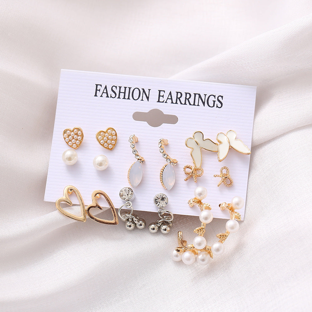9-Pair Elegant Earring Set: Butterfly, Hollow Out Love & More