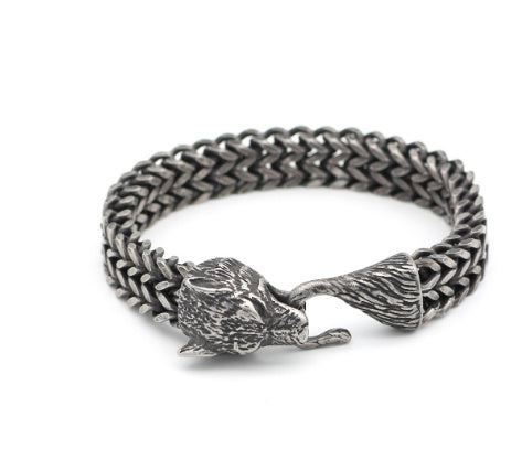 Men's Vintage Black Wolf Head Cuban Chain Bracelet