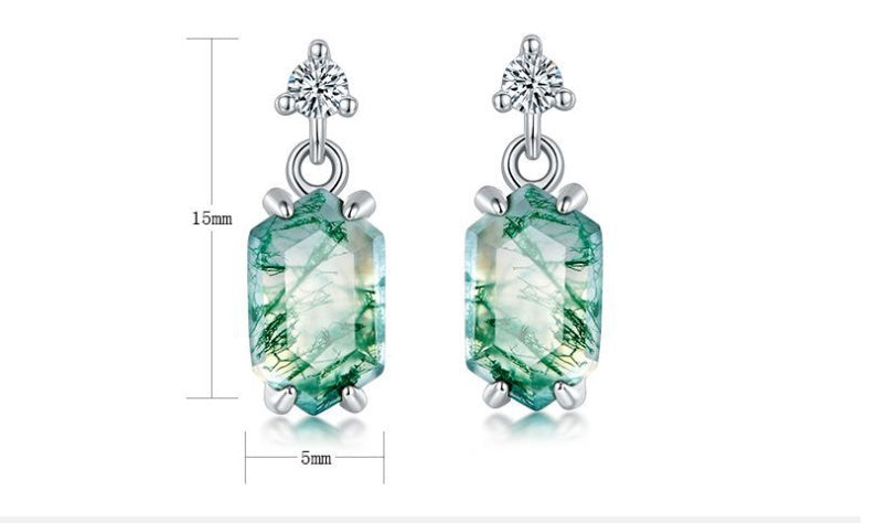 Elegant Green Moss Agate & Sterling Silver Eardrops