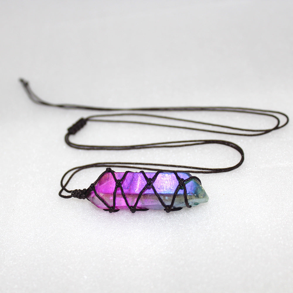 Rainbow Stone Natural Crystal Point Chakra Quartz Pendant Necklace