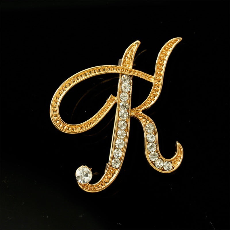 26 English Alphabet Brooch with Diamonds