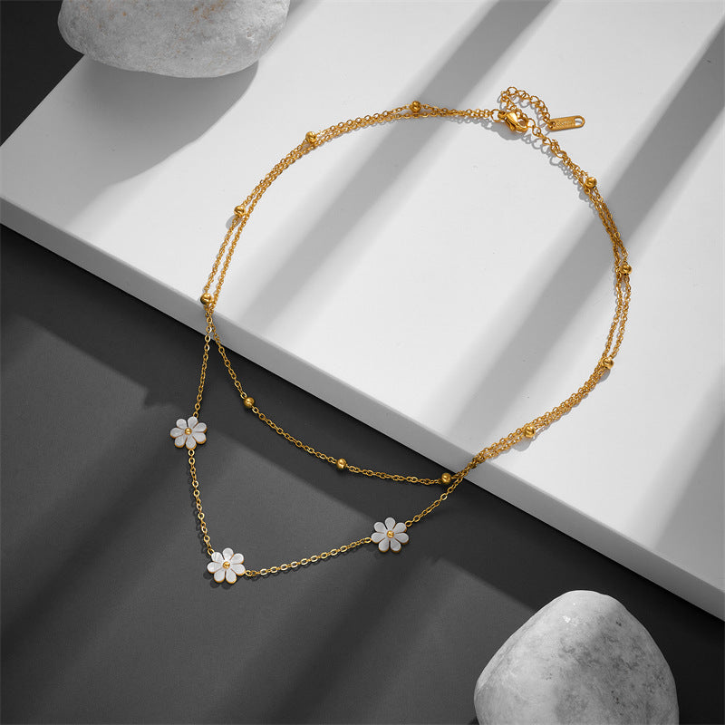 Gold Plated Daisy Flower Titanium Steel Jewelry Set