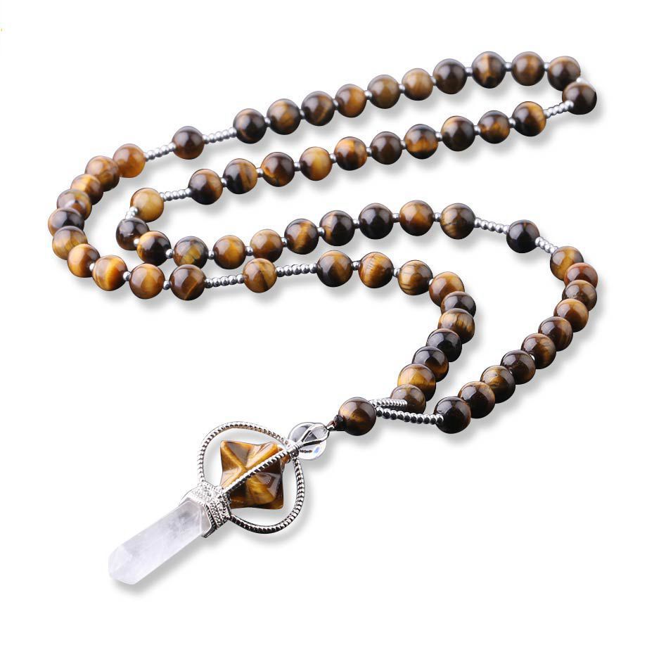 Natural Crystal Column Pendant Necklace - Unisex Stone Healing Jewelry