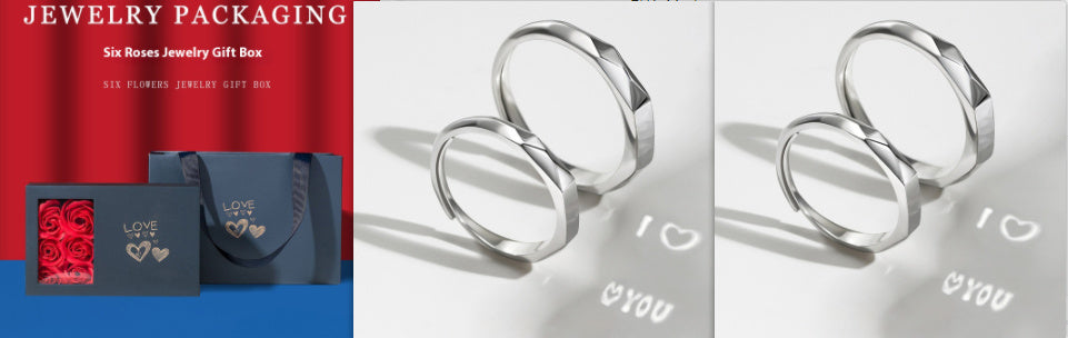 Adjustable Sterling Silver Light Projection Couple Rings