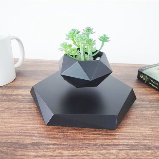 Floating Magnetic Levitating Flower Pot - Hexagonal Wood Grain