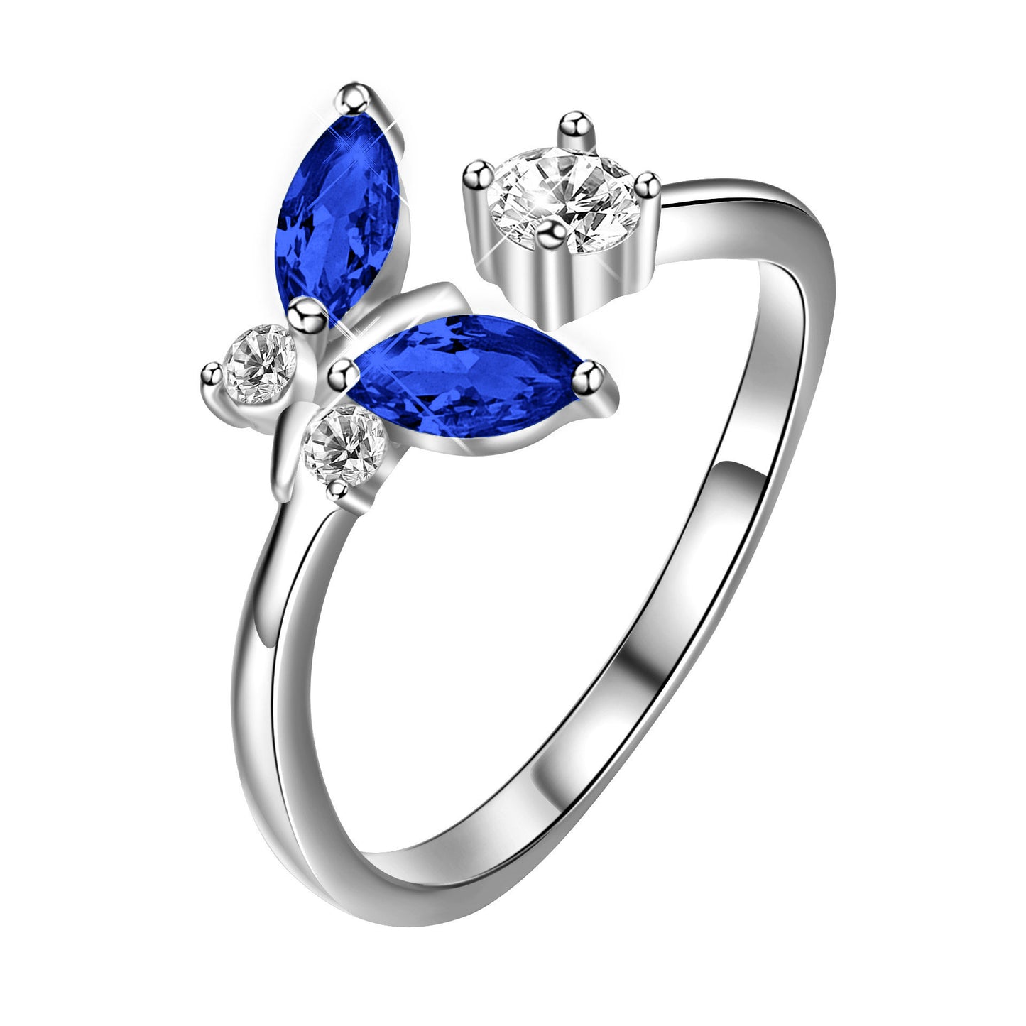 Ethereal Butterfly Sapphire Ring Blue Crystal White Gold Sterling Silver