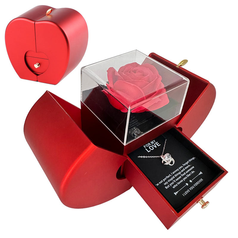 Red Apple Jewelry Box Set - Eternal Rose & Necklace Christmas Gift