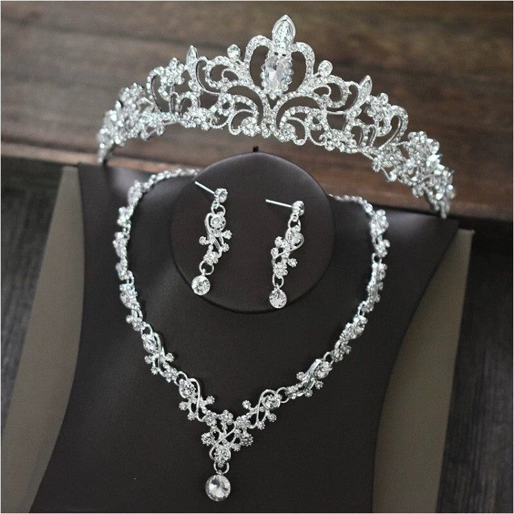 Elegant Crystal Crown Bridal Necklace Jewelry Set