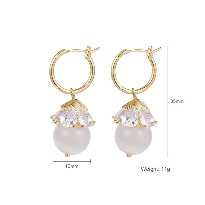 Elegant White Round Pearl Dangle Drop Earrings
