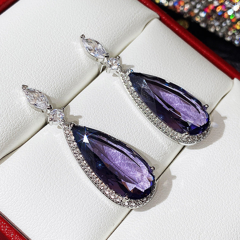 Micro-inlaid Purple Zircon Drop Earrings for Brides