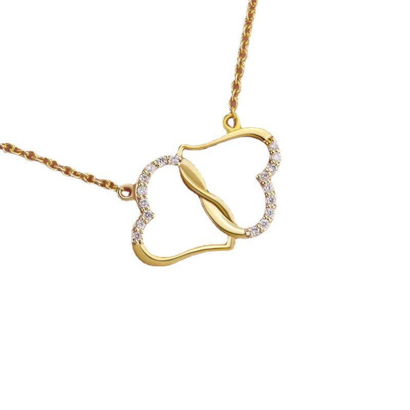 Double Heart Love Necklace - Rhinestone Inlaid Zircon Mother's Valentine's Day Gift