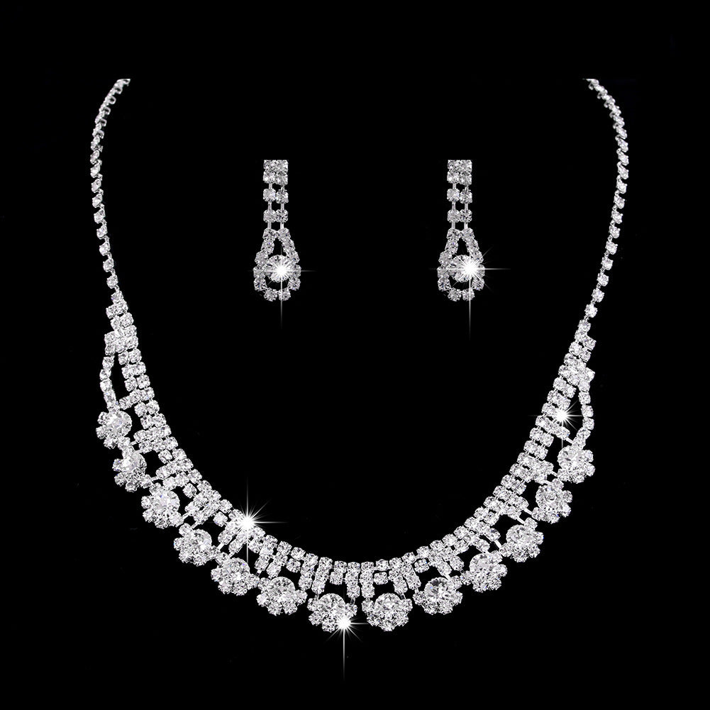 Full Rhinestone Zircon Water Drop Jewelry Set