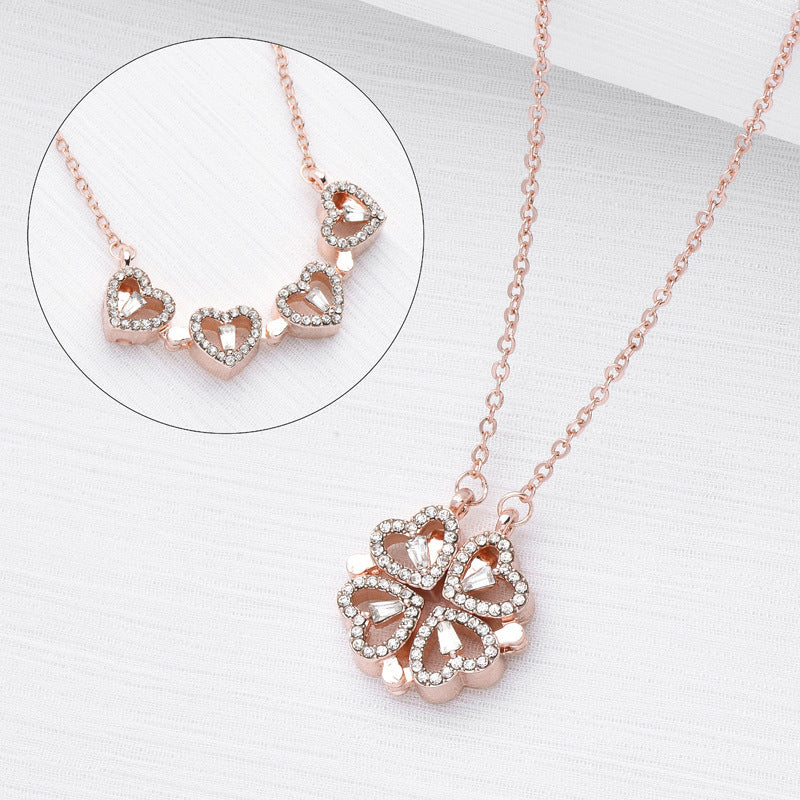 Non-Fading Light Luxury Titanium Steel Magnetic Four-Leaf Clover Heart Necklace