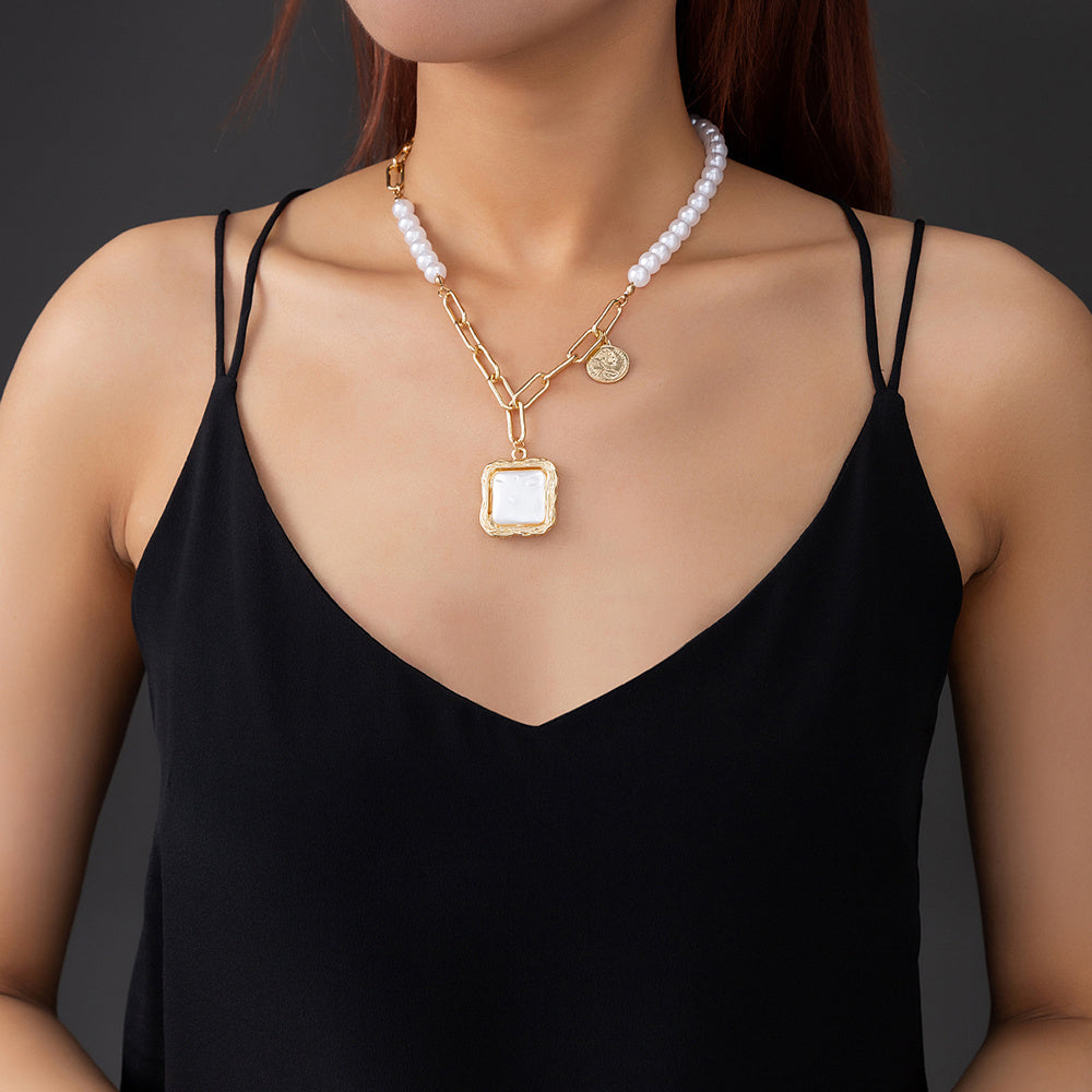 Faux Baroque Pearl Necklace - Gold Plated Resin & Zinc Alloy