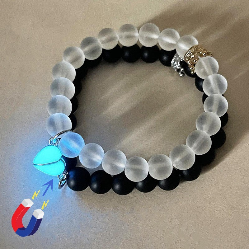 Luminescent Crown Charm Couple Bracelet Set