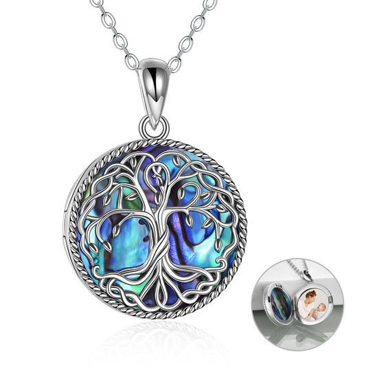 Celtic Tree of Life Abalone Shell Locket Necklace Sterling Silver
