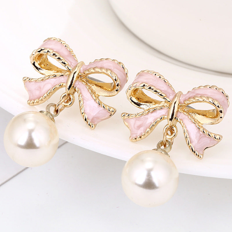 Elegant Pearl Bow Earrings