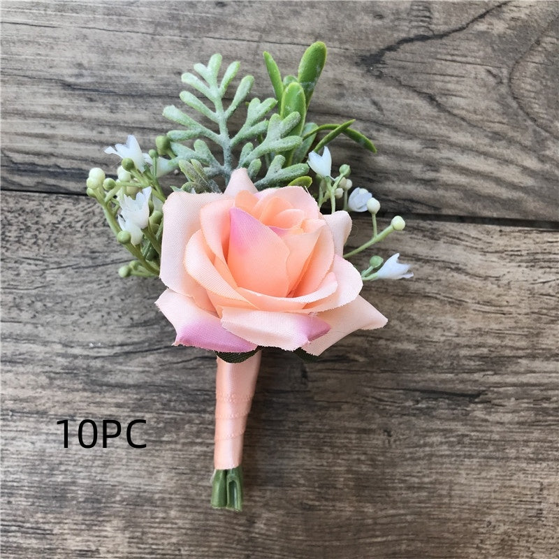 Fabric Rose Bride and Groom Corsage