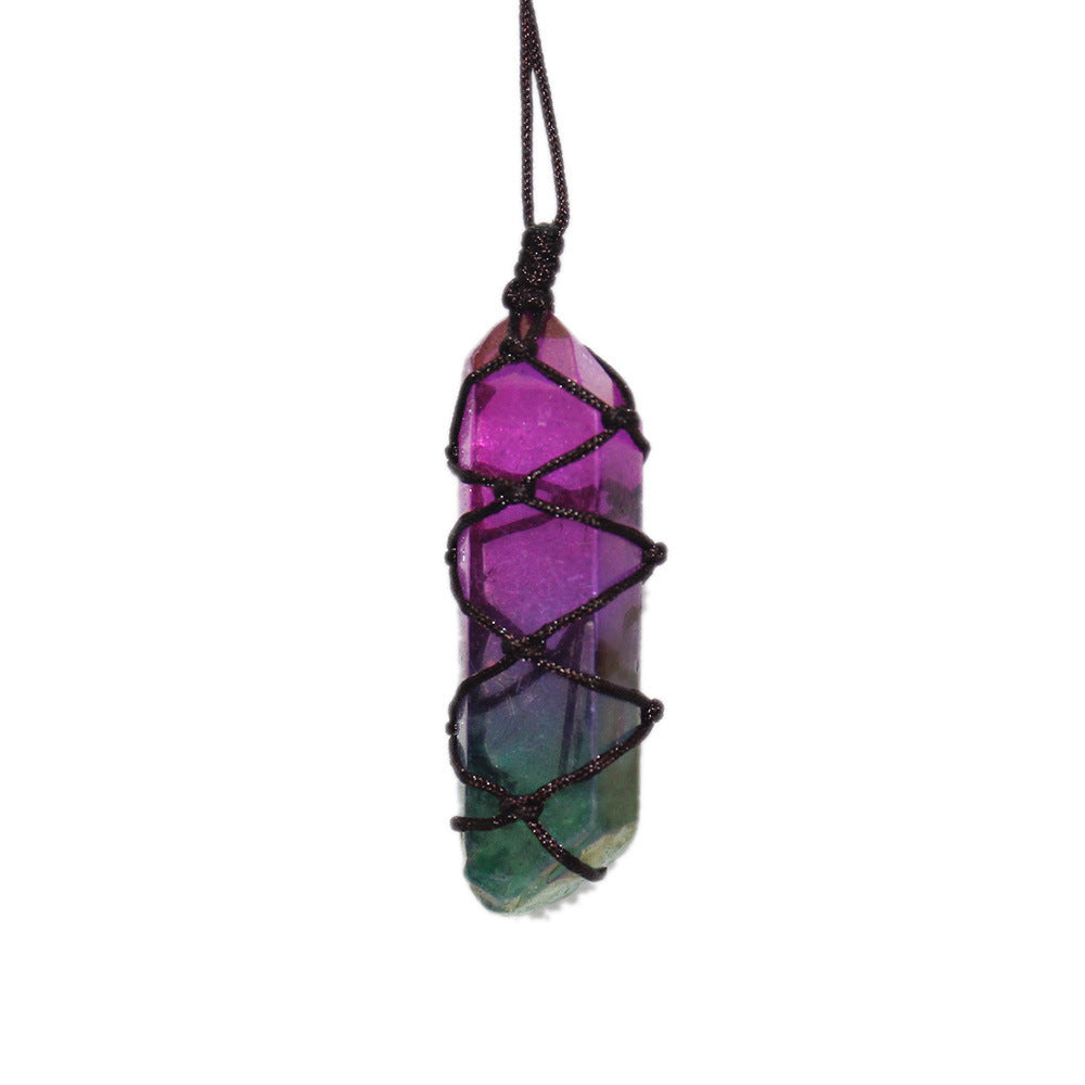 Rainbow Stone Natural Crystal Point Chakra Quartz Pendant Necklace