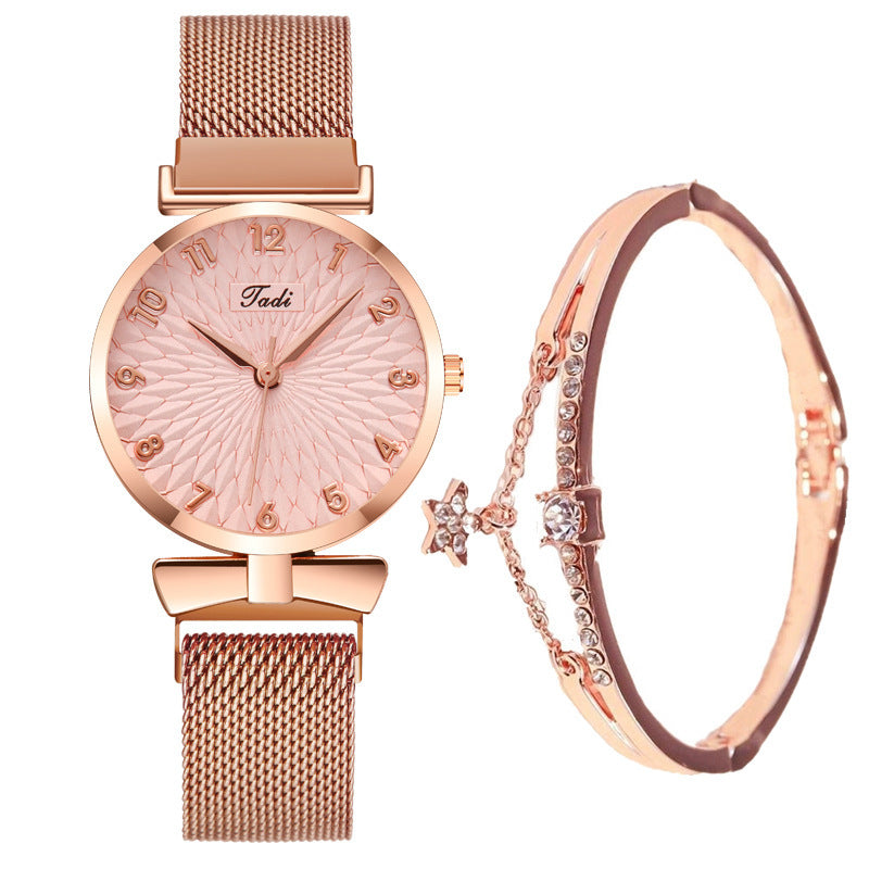 Stylish Rose Gold Quartz Watch & Bracelet Set