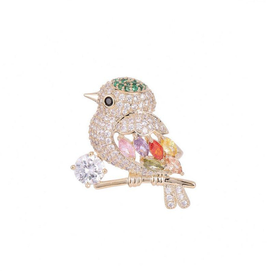 Full Diamond Magpie Bird Brooch
