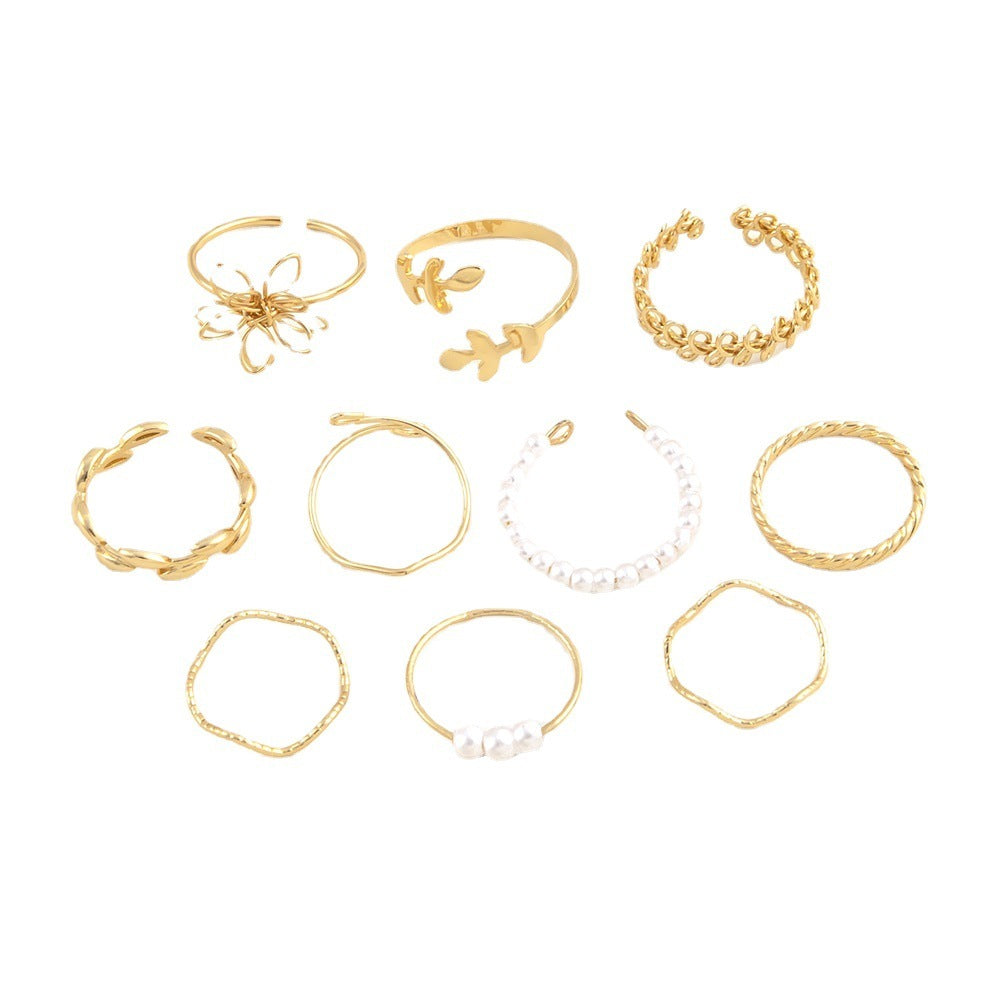 Simple Glossy Openwork Ring Set