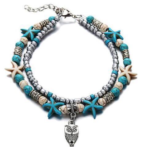 Simplicity Green Blue Color Starfish Anklet