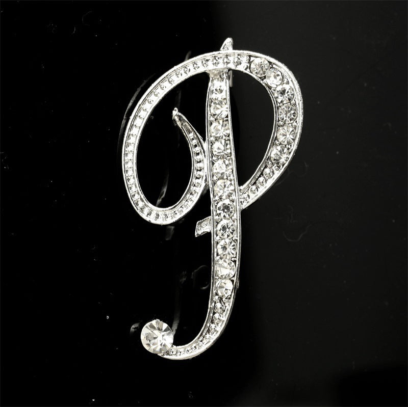 26 English Alphabet Brooch with Diamonds