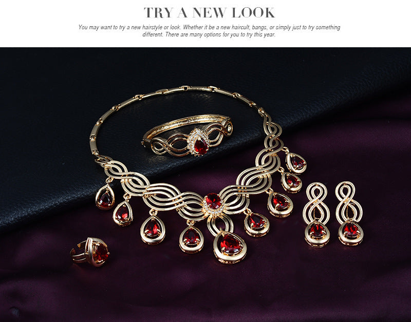 18k Gold Plated Magnificent Jewelry Set - Red Austrian Crystal & CZ