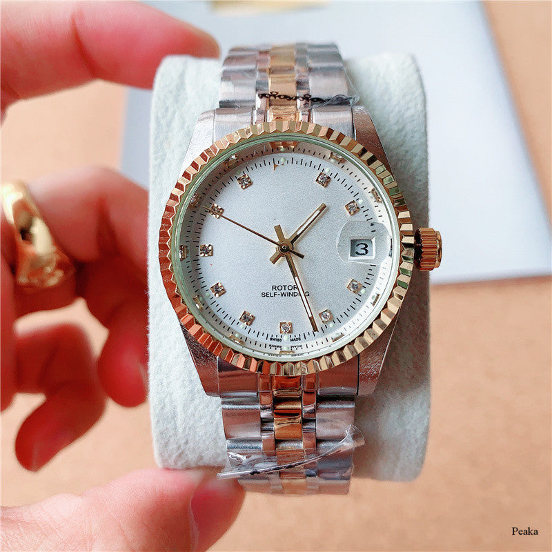 Stainless Steel Mechanical Watch for Men: Calendar & 24-Hour Display