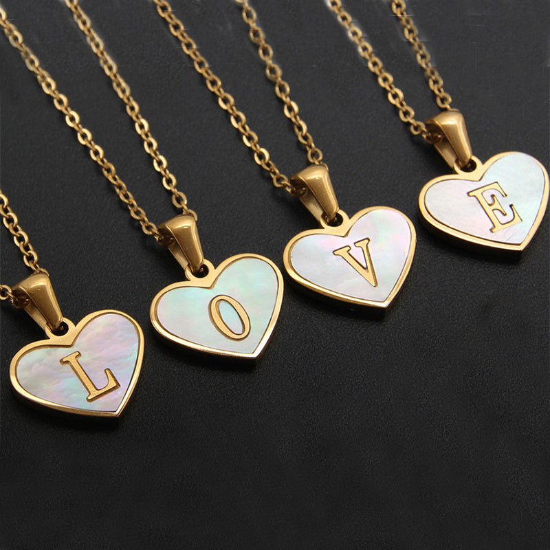 26 Letter Heart-Shaped Necklace - Personalized White Shell Clavicle Chain