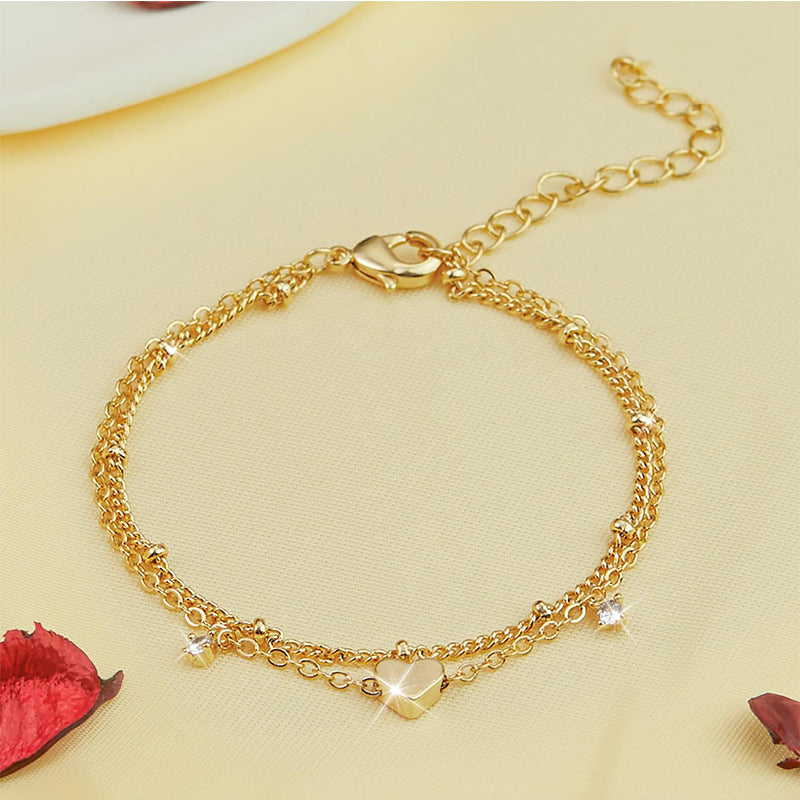 Heart-shaped Zircon Anklet - Waterproof & Simple