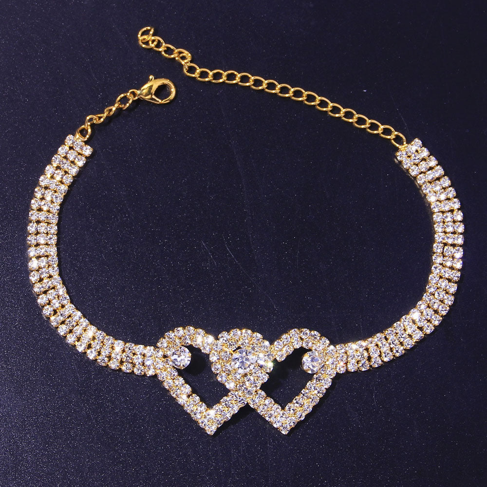 Bling Heart Rhinestone Anklet - Adjustable Crystal Chain for Women