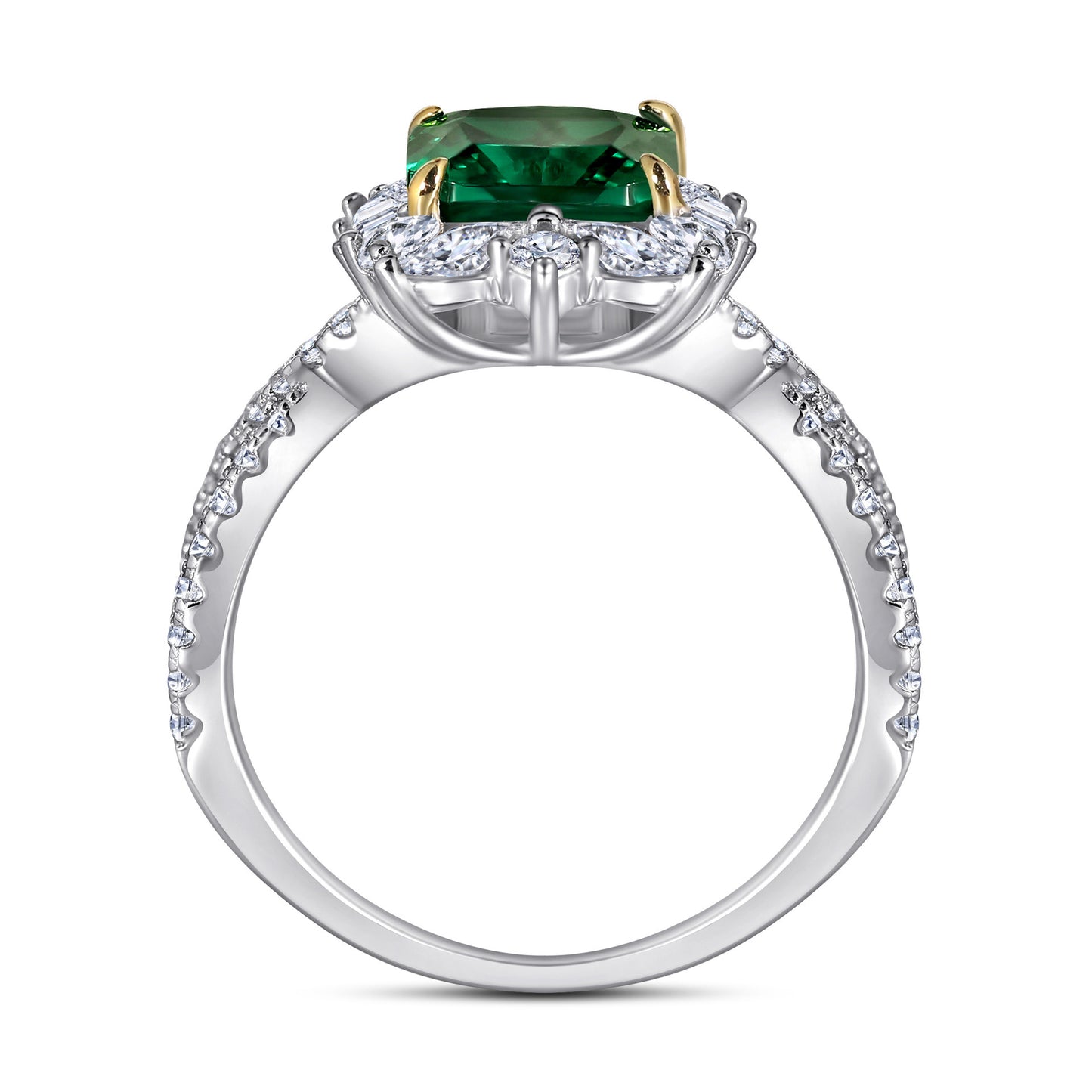 Elegant 925 Sterling Silver Princess Cut Emerald Infinity Ring