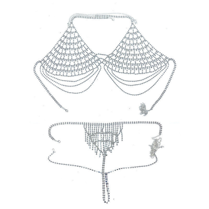 Sexy Hollow Rhinestone Body Chain - Bra & Thong Top Dance Jewelry