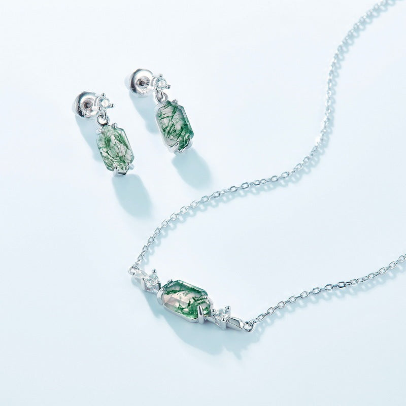 Elegant Green Moss Agate & Sterling Silver Eardrops