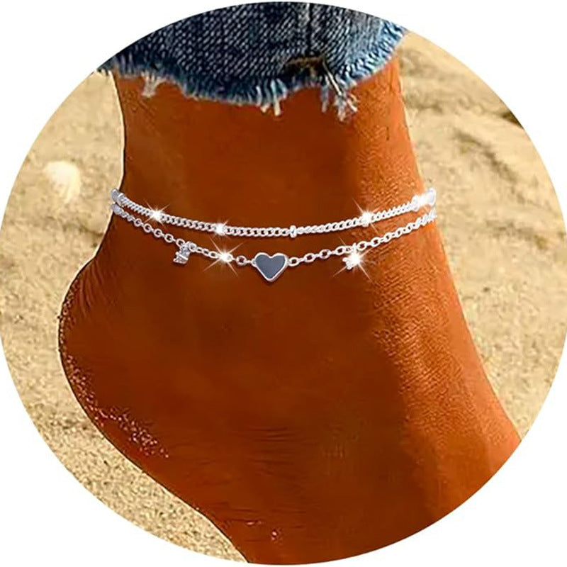 Heart-shaped Zircon Anklet - Waterproof & Simple