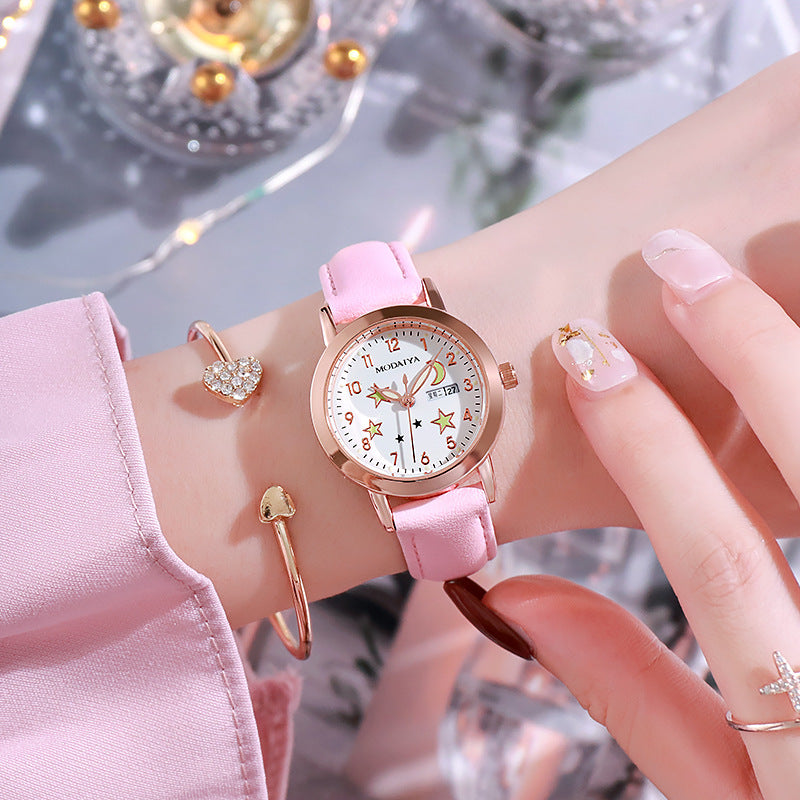 Simple High School Student Luminous Double Calendar Women's Quartz Watch