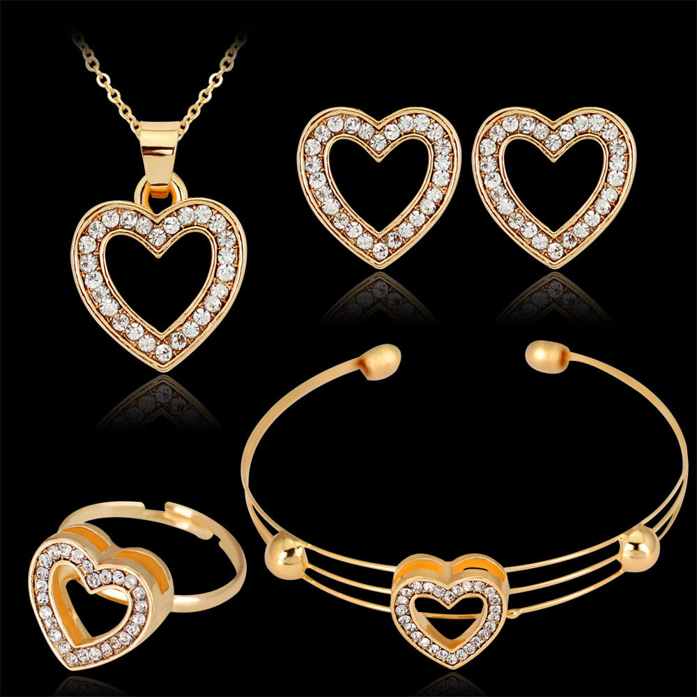 Peach Heart Rhinestone Bridal Jewelry Set