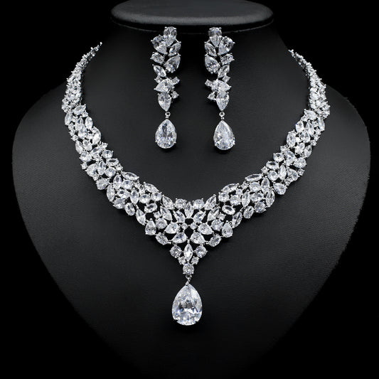 Bridal Zircon Necklace Two-piece Earrings Set