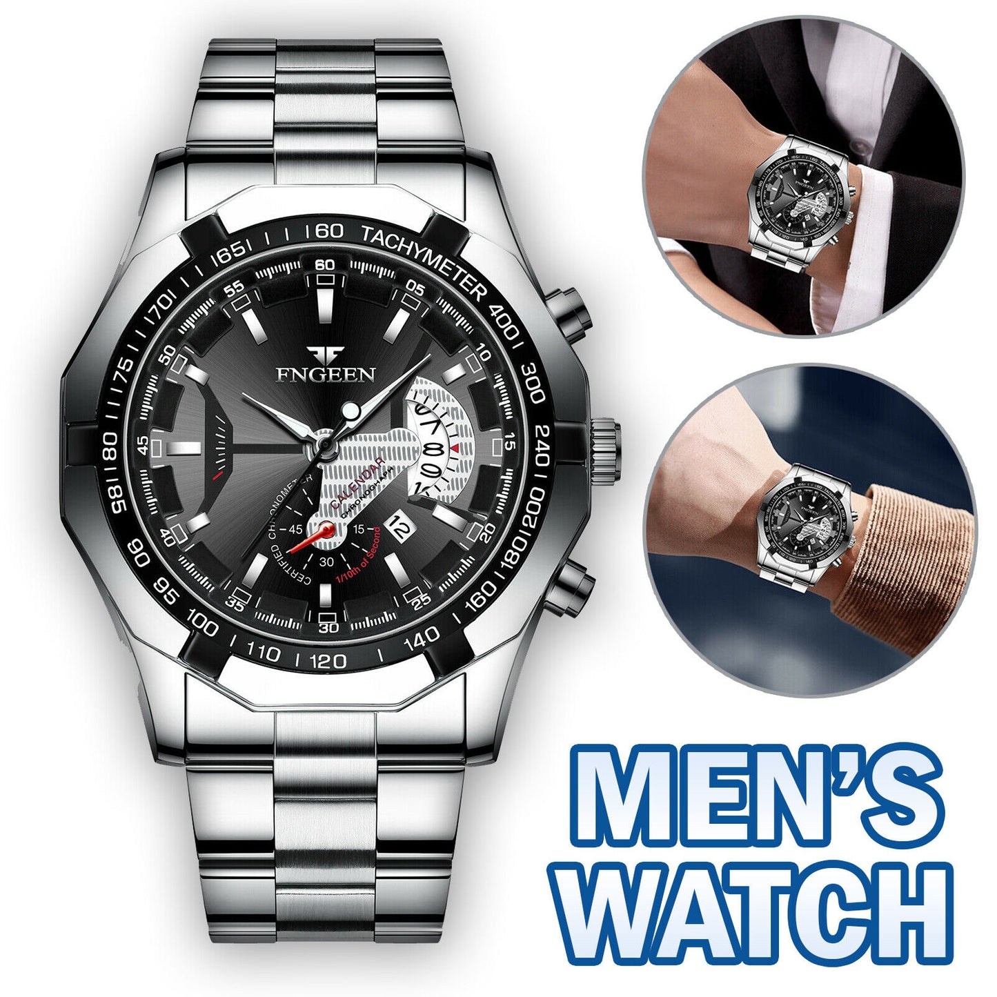 Classic Silver Watch For Men Quartz Analog Wristwatch Stainless Steel Business