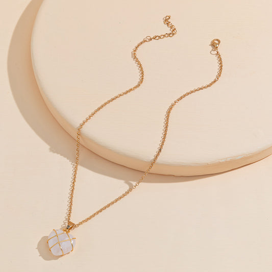 Copper Wire Natural Stone Love Pendant Necklace
