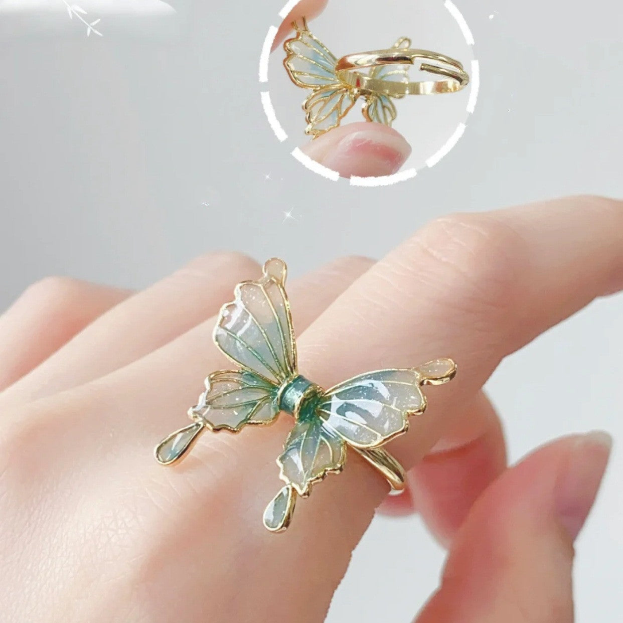 Butterfly Ring Gradient Blue Epoxy Special-interest Design