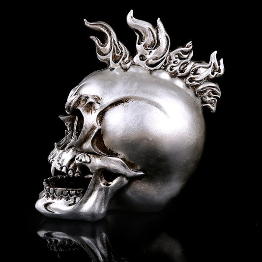 SILVER RESIN SKULL Head Figure Ornament Occult Skeleton GOTHIC PUNK Decor